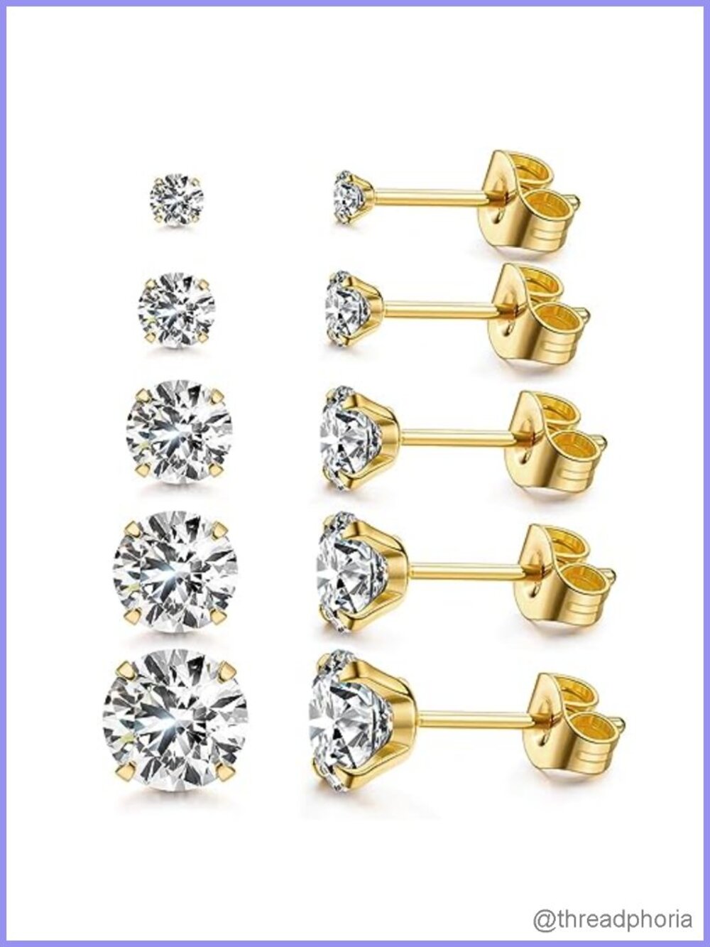5 Pairs CZ Stud Earrings Set 316L Stainless Steel Hypoallergenic